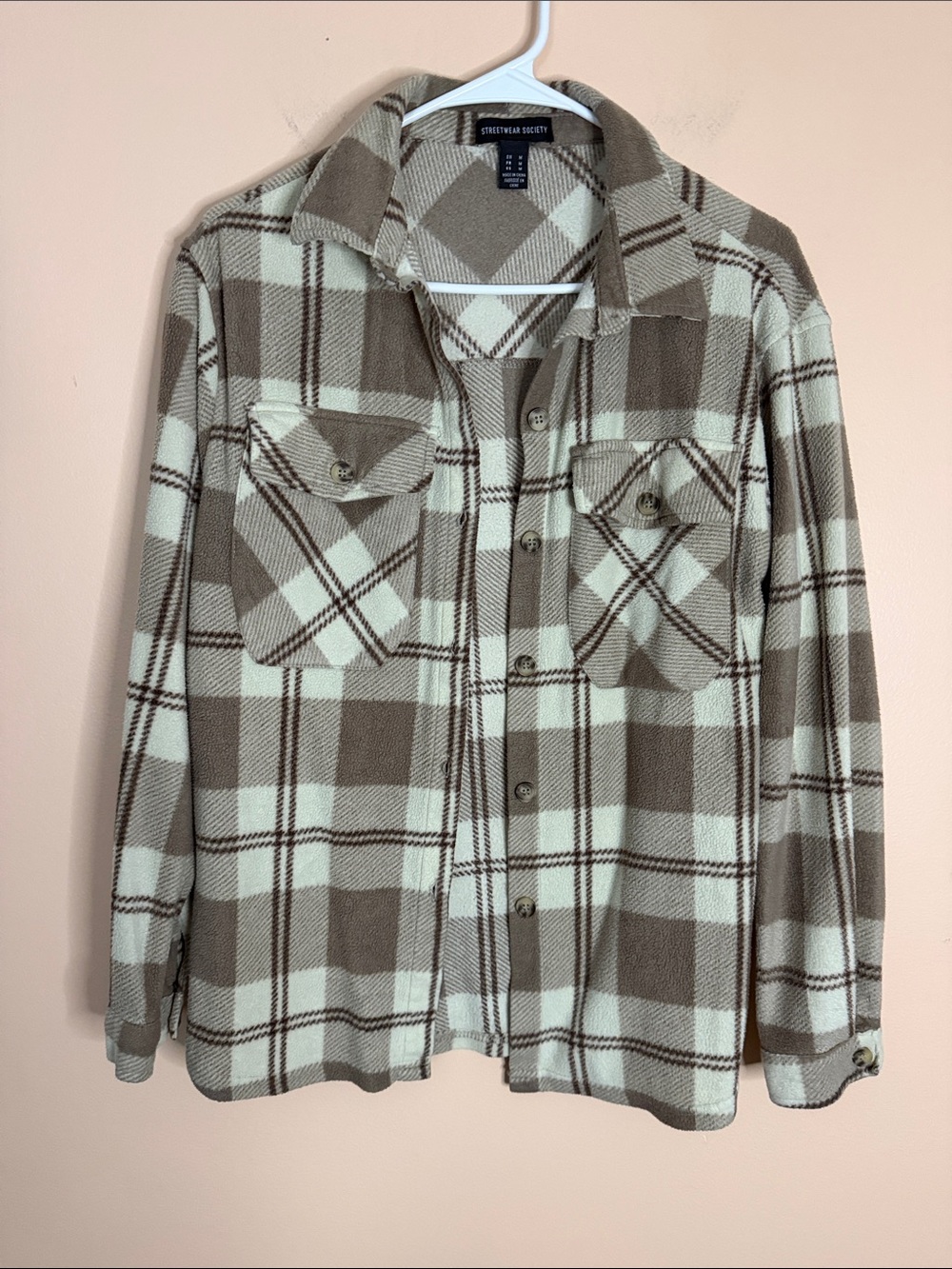 Streetwear Society Plaid Button-Down Shirt Jacket - Cream & Brown